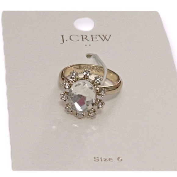 J. CREW Crystal Gem Ring Oval Rhinestone CZ Statement Ring 14K Gold Plated NWT - Picture 3 of 7